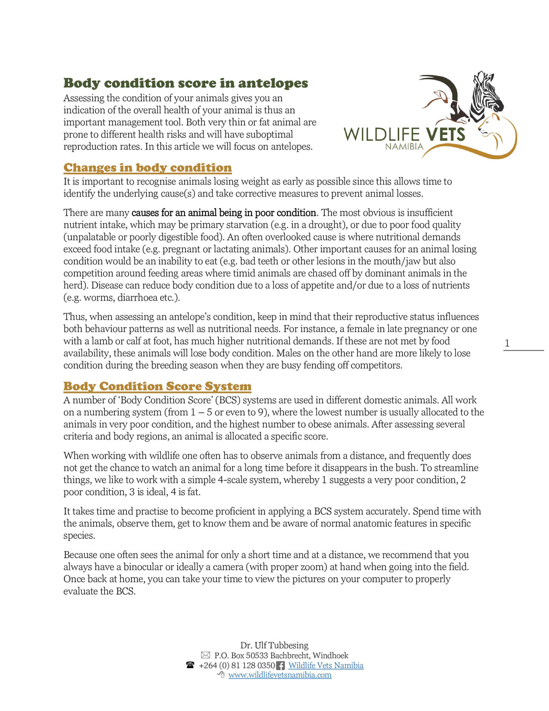 Body condition score in antelopes